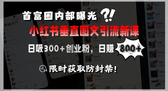 首富圈内部曝光小红书垂直图文引流新课,日吸300+创业粉,日入8张+,限时获取防封禁_学通网创