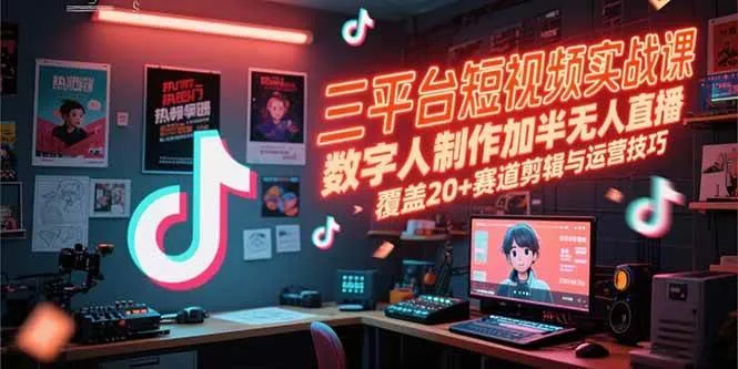 （15265期）三平台短视频实战课，数字人制作加半无人直播，覆盖20+赛道剪辑与运营技巧_学通网创