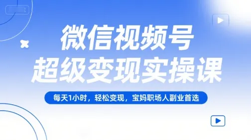 微信视频号超级变现实操课，每天1小时，轻松变现，宝妈职场人副业首选_学通网创