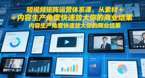 短视频矩阵运营体系课，从素材+内容生产角度快速放大你的商业结果_学通网创