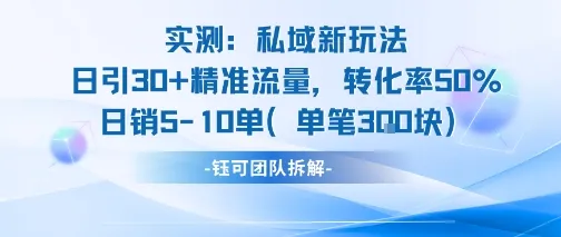 实测私域新玩法日引30加精准流量转化率50%日销5-10单每笔3张_学通网创