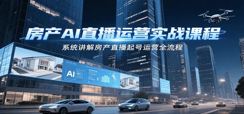 房产AI直播运营实战课程，系统讲解房产直播起号运营全流程_学通网创