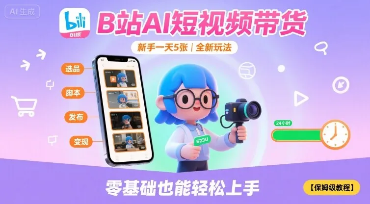 B站AI短视频带货，新手一天5张，全新玩法【保姆级教程】_学通网创