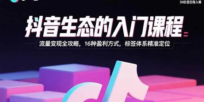 （15856期）抖音生态的入门课程：流量变现全攻略，16种盈利方式，标签体系精准定位_学通网创