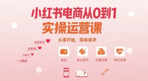 小红书电商从0到1实操运营课，从零开始，简单易学_学通网创