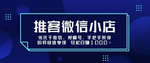 推客微信小店依托于微信、视频号，手把手教你如何快速变现 轻松日入1k+【揭秘】_学通网创
