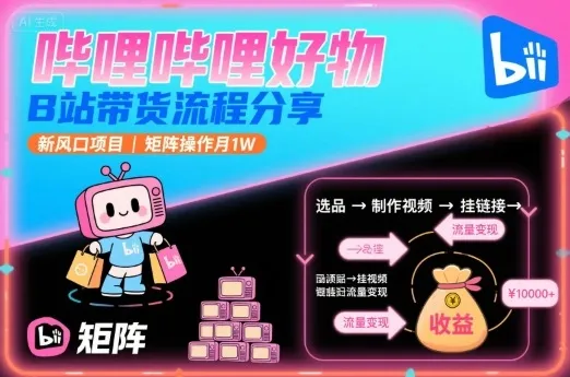哔哩哔哩好物，B站带货流程分享，新风口项目，矩阵操作月1W_学通网创