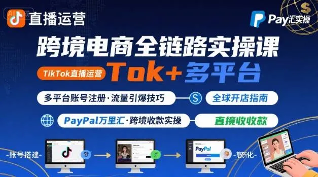 跨境电商线上课，TikTok 直播运营 + 多平台账号注册 + PayPal 万里汇实操教程_学通网创