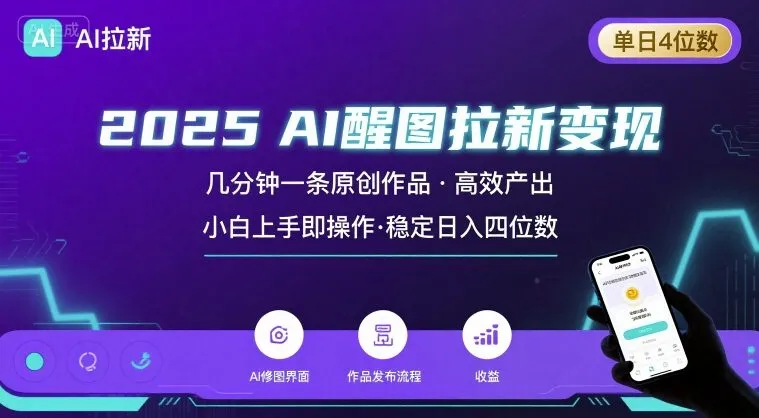 2025最强AI醒图拉新，几分钟一条原创作品，单日收入4位数，小白也能上手操作_学通网创