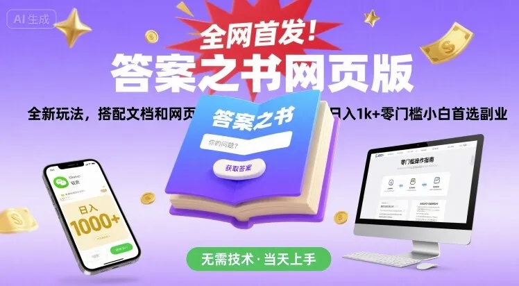 全网首发！答案之书网页版，全新玩法，搭配文档和网页，日入1k+零门槛小白首选副业【揭秘】_学通网创