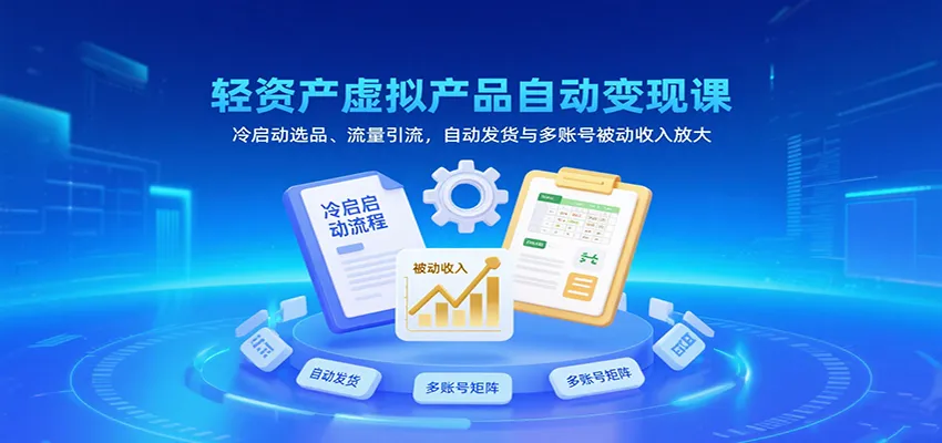 轻资产虚拟产品自动变现课，冷启动选品、流量引流，自动发货与多账号被动收入放大_学通网创