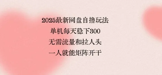 2025最新网盘自撸玩法，单机每天稳下3张，无需流量和拉人头，一个人就可轻松矩阵，全网独一份【揭秘】_学通网创