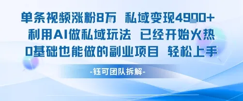 单条视频私域变现4.9k+利用AI做私域玩法 已经开始火热0基础也能做的副业项目轻松上手_学通网创
