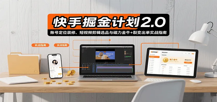 快手掘金计划2.0,账号定位装修、短视频剪辑选品与磁力金牛+裂变出单实战指南_学通网创