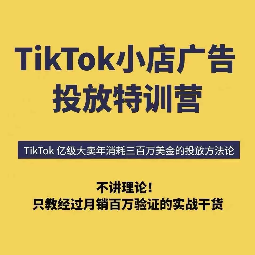 TikTok小店广告投放特训营，6天破局计划专治各种“投不动”，教你经过月销百万验证的实战干货_学通网创