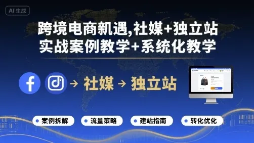 跨境电商新机遇，社媒+独立站，实战案例教学+系统化教学_学通网创