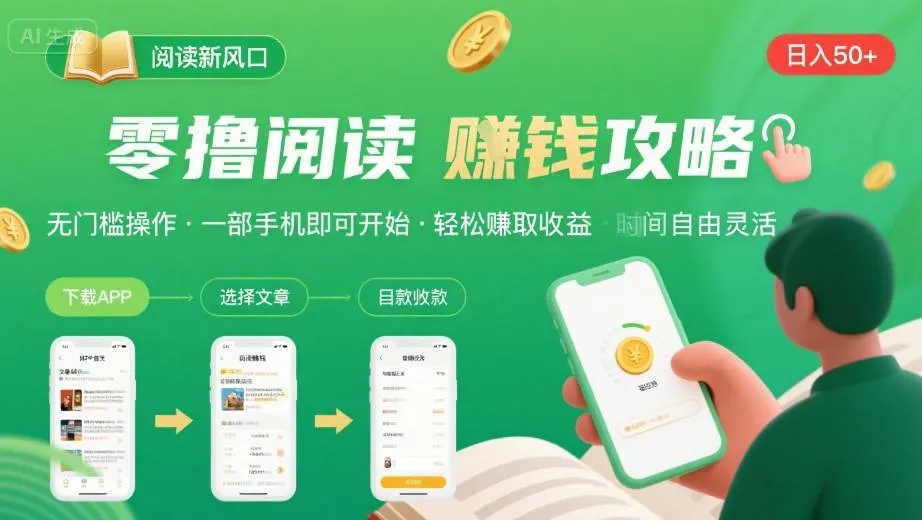 零撸阅读新风口,无门槛轻松挣,一部手机,日入 50-3张【揭秘】_学通网创