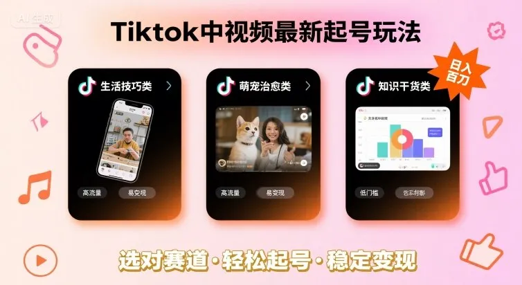 Tiktok中视频最新起号玩法，想要日入百刀，做好这几个赛道就可以了_学通网创