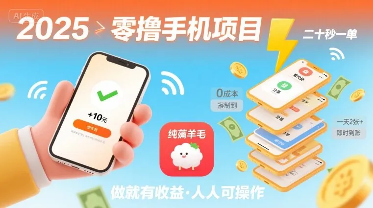 2025年零撸手机项目，二十秒一单，纯薅羊毛 一天2张+做就有_学通网创