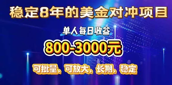 （15782期）稳定8年的美金对冲创业项目，单人每日收益800-3000，小众暴力项目_学通网创