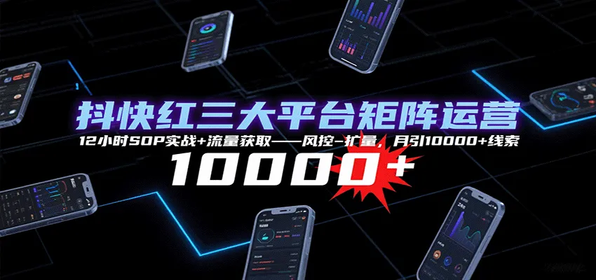 抖快红三大平台矩阵运营,12小时SOP实战+流量获取-风控-扩量,月引10000+线索_学通网创