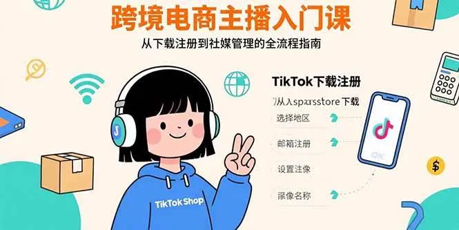 （15708期）跨境电商主播入门课，TikTok下载注册，支付工具配置，社媒账号管理全流程_学通网创