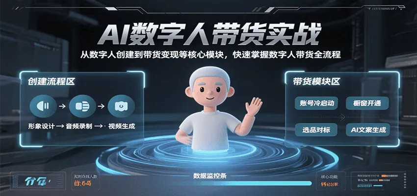 AI数字人带货实战，从数字人创建到带货变现各核心模块，快速掌握全流程_学通网创