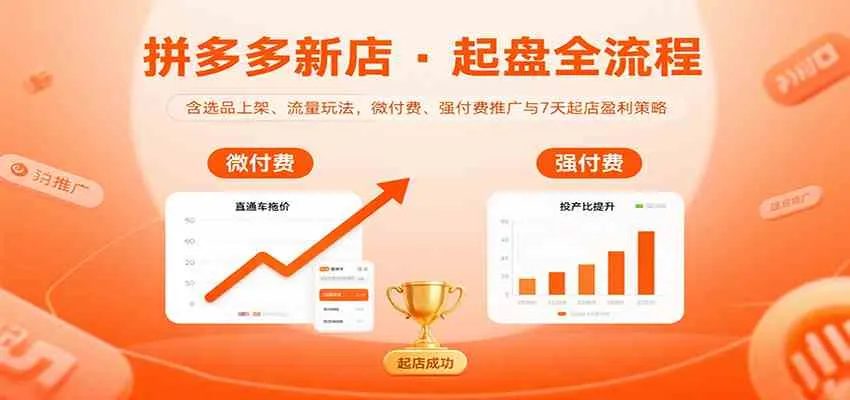 拼多多新店起盘全流程，含选品上架、流量玩法，微付费、强付费推广与7天起店盈利策略_学通网创
