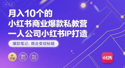月入10个的小红书商业爆款私教营,一人公司小红书IP打造,爆款笔记,商业变现秘籍_学通网创