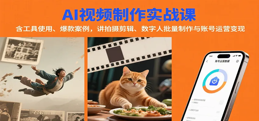 AI视频制作实战：含工具使用、爆款案例，讲拍摄剪辑、数字人批量制作与账号运营变现_学通网创