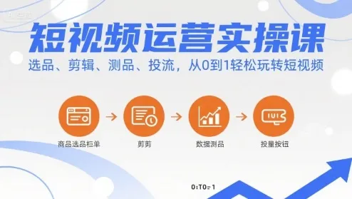 短视频运营实操课,选品、剪辑、测品、投流,从0到1轻松玩转短视频_学通网创