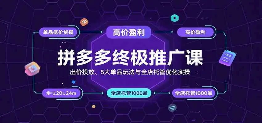拼多多终极推广课：出价投放、5大单品玩法与全店托管优化实操_学通网创