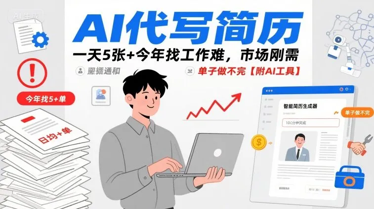 AI代写简历,一天5张+今年找工作难,市场刚需,单子做不完【附AI工具】_学通网创