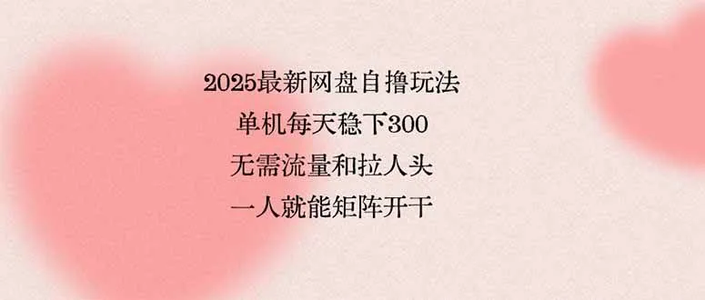 （15831期）2025最新网盘自撸玩法，单机每天稳下3张，无需流量和拉人头，一个人就…_学通网创
