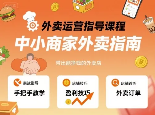 外卖运营指导课程，中小商家外卖指南，手把手带出能挣钱的外卖店_学通网创
