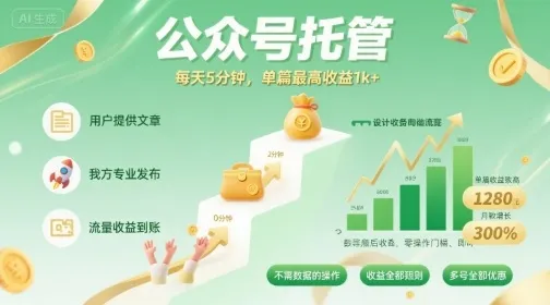 【公众号托管 】我提供文章，你发布，每天5分钟，单篇最高收益1k+【揭秘】_学通网创