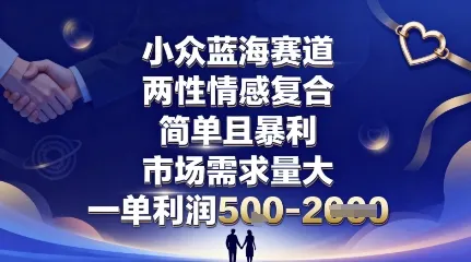 小众蓝海赛道，两性情感复合，简单且暴利，市场需求量大，一单利润5张，未来几年可持续深耕的项目_学通网创