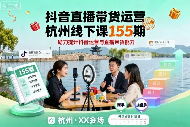 抖音直播带货运营杭州线下课155期，助力提升抖音运营与直播带货能力_学通网创