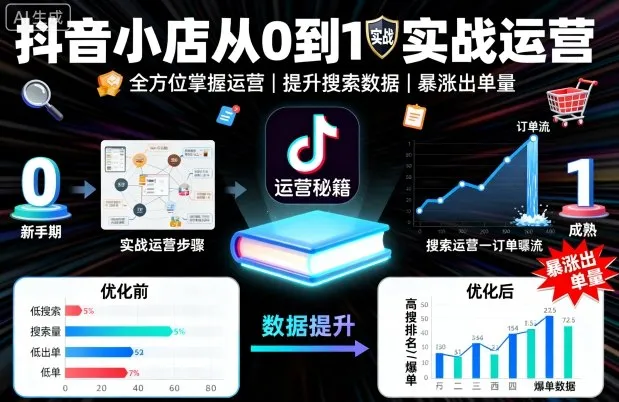 抖音小店从0到1实战运营，帮你全方位掌握小店运营，提升搜索数据与出单量_学通网创