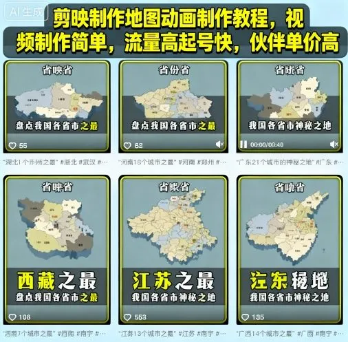 剪映制作地图动画制作教程，视频制作简单，流量高起号快，伙伴单价高_学通网创