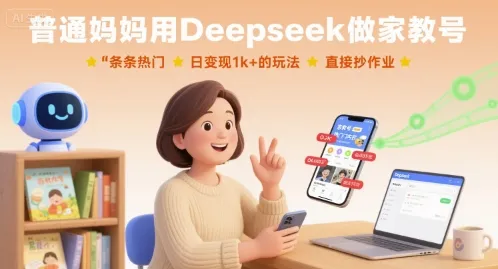 普通妈妈用Deepseek做家教号，条条热门，日变现1k+的玩法，直接抄作业_学通网创