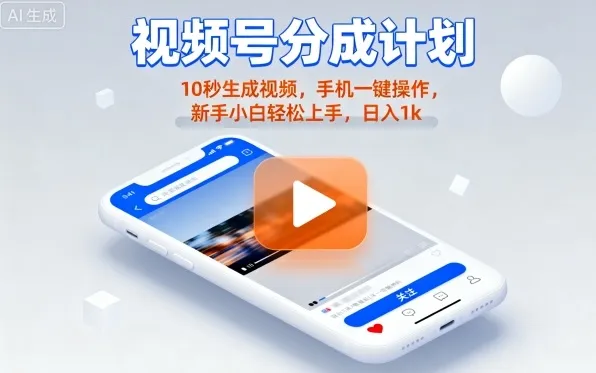 视频号分成计划懒人玩法，10秒生成视频，手机一键操作，新手小白轻松上手，日入1K【揭秘】_学通网创