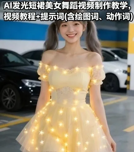 AI发光短裙美女舞蹈视频制作教学，视频教程+提示词(含绘图词、动作词)_学通网创