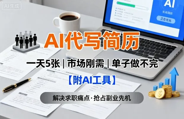 AI代写简历，一天5张，今年找工作难，市场刚需，单子做不完【附AI工具】_学通网创
