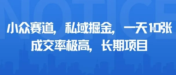 小众赛道，私域掘金，一天多张，成交率极高，长期项目_学通网创