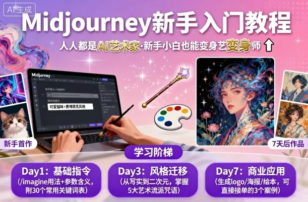 midjourney新手入门教程：人人都是AI艺术家，新手小白也能变身艺术大师_学通网创