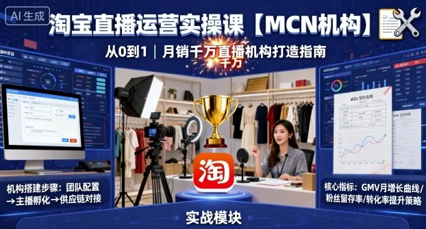淘宝直播运营实操课【MCN机构】，从0到1做一家月销千W的直播机构_学通网创