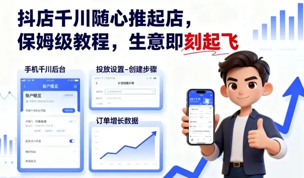 抖店千川随心推起店，保姆级教程，生意即刻起飞_学通网创