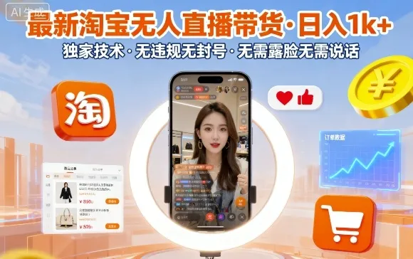最新淘宝无人直播带货,日入1k+,独家技术,无违规无封号,无需露脸无需说话【揭秘】_学通网创