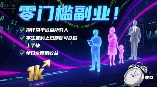 零门槛副业！操作简单适合所有人，学生宝妈上班族都可以做，上手快，单日1k睡后收益【揭秘】_学通网创